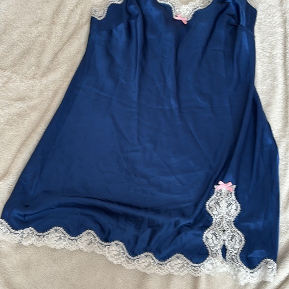 Victoria’s Secret Satin Slip Dress – Size Large | Navy Lace | Soft Glam | - Picture 3 of 6